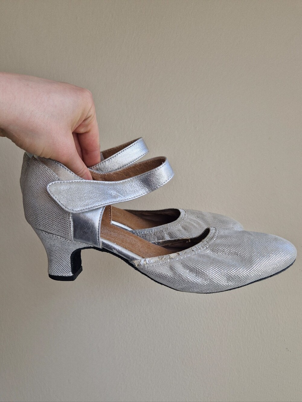 Silver Mary Jane Low Heel Pumps - Women
